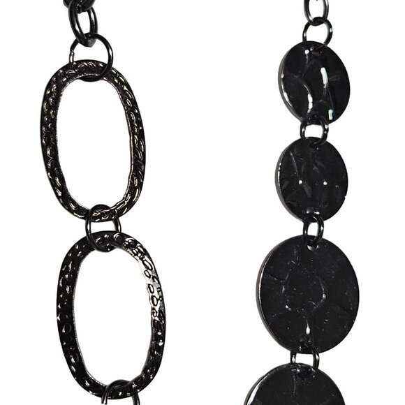 Black Metal Statement Chain Link Necklace Tassel Disk Charms Gothic Fashion - Picture 2 of 8